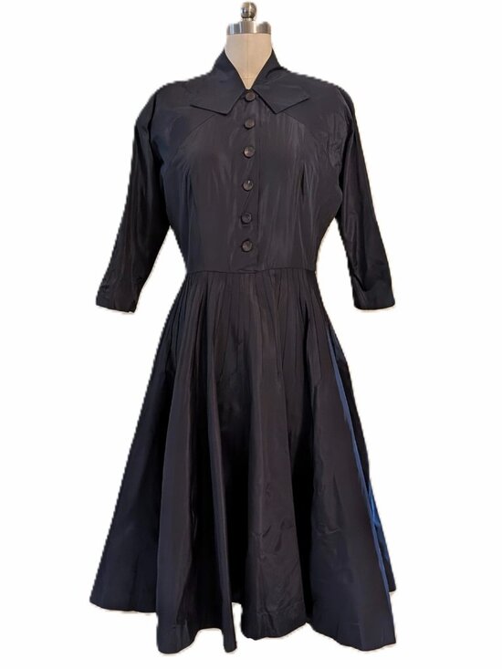 Vintage Dresses & Skirts - Vintage 1950's Black Taffeta "New Look" Dress SZ M/L
